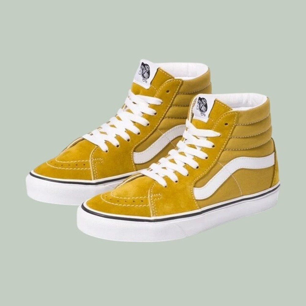 Vans Sk8-Hi Yellow Suede Canvas High Top Sneakers Womens 9/Mens 7.5 UNISEX